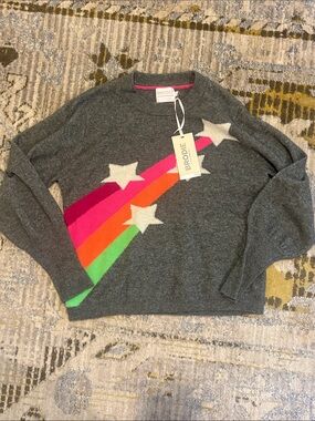Brodie Cashmere Gray Crewneck Sweater with Neon Star Rainbow